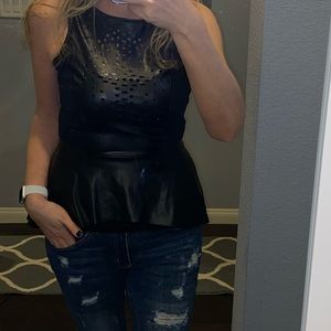 Tobi shiny cutout peplum top